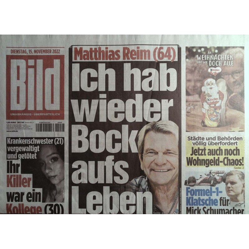 Bild Zeitung Dienstag, 15 November 2022 - Matthias Reim