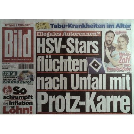 Bild Zeitung Mittwoch, 8 Februar 2023 - Illegales Autorennen?