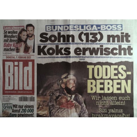 Bild Zeitung Dienstag, 7 Februar 2023 - Todesbeben