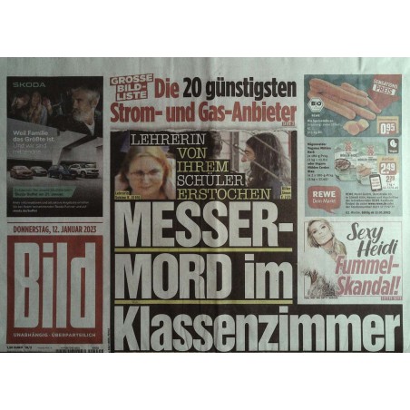 Bild Zeitung Donnerstag, 12 Januar 2023 - Messermord