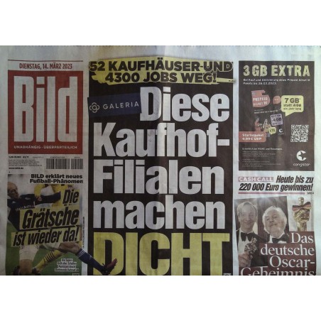 Bild Zeitung Dienstag, 14 März 2023 - Kaufhof Filialen