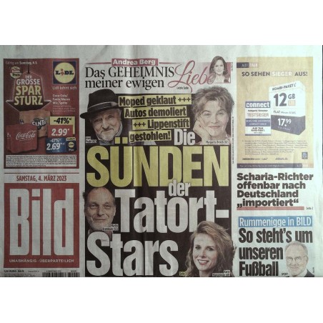 Bild Zeitung Samstag, 4 März 2023 - Die Sünden der Tatort-Stars