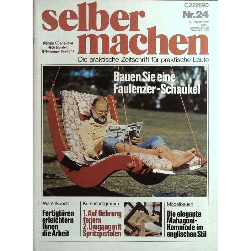 Selber machen Nr. 24 - 29 August 1975 - Faulenzer Schaukel