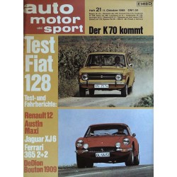 auto motor & sport Heft 21 / 11 Oktober 1969 - Test Fiat 128