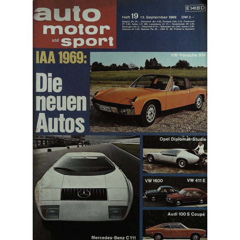 auto motor & sport Heft 19 / 13 September 1969 - Die neuen Autos
