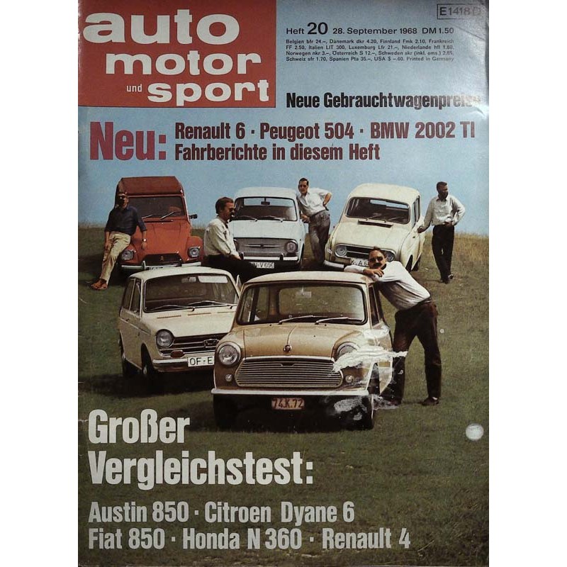 auto motor & sport Heft 20 / 28 September 1968 - Vergleichstest