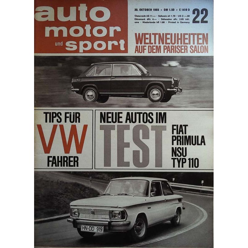 auto motor & sport Heft 22 / 30 Oktober 1965 - Neue Autos