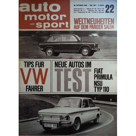 auto motor & sport Heft 22 / 30 Oktober 1965 - Neue Autos