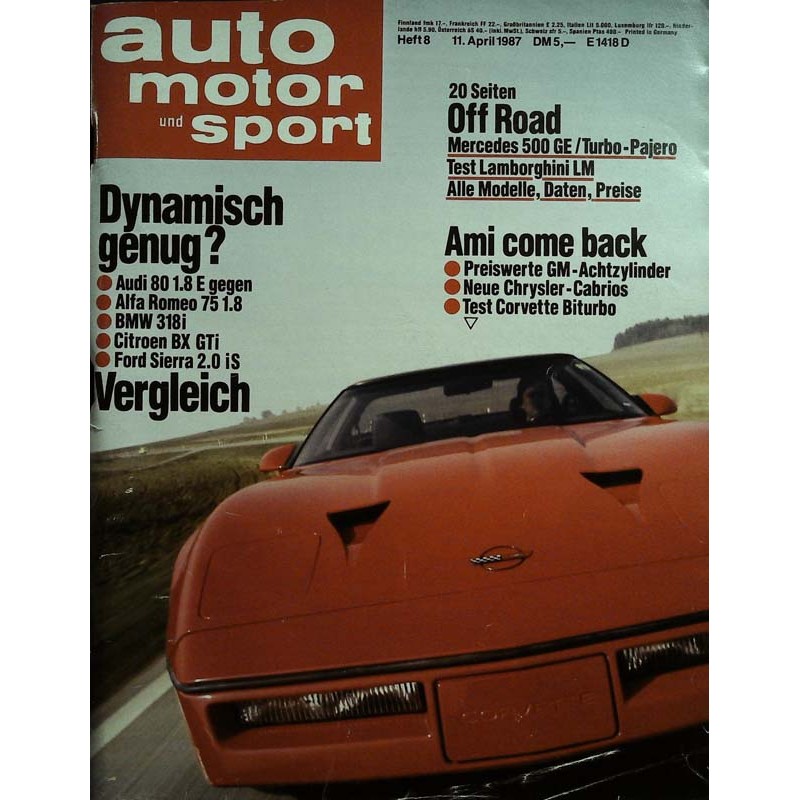 auto motor & sport Heft 8 / 11 April 1987 - Corvette Biturbo