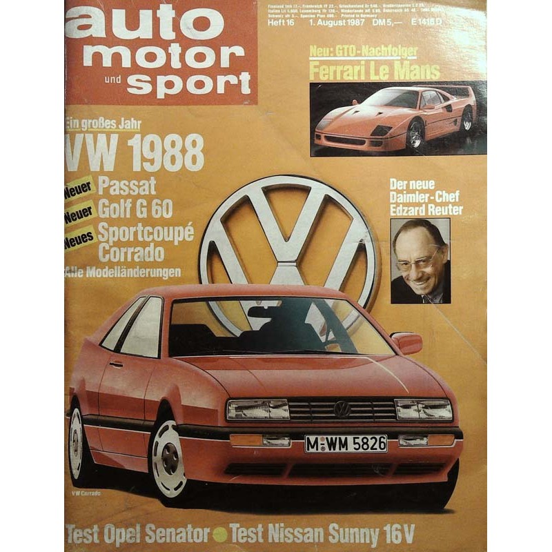 auto motor & sport Heft 16 / 1 August 1987 - VW Modelle