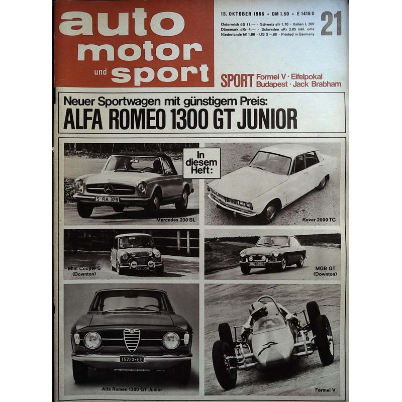 auto motor & sport Heft 21 / 15 Oktober 1966 - Alfa Romeo 1300 GT Junior