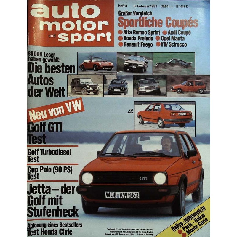 auto motor & sport Heft 3 / 8 Februar 1984 - Golf GTI Test