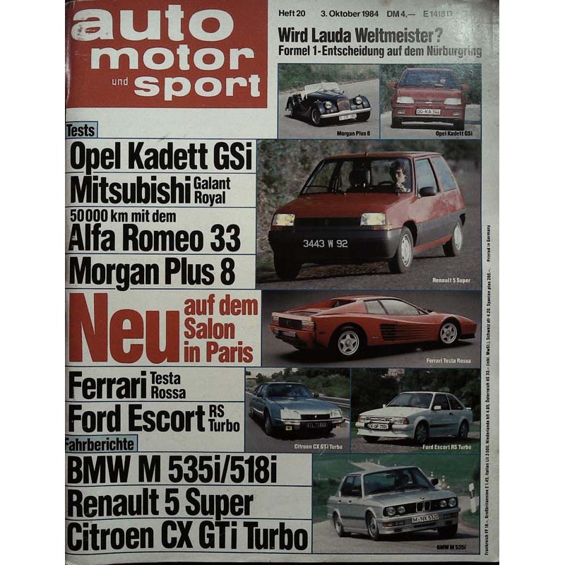 auto motor & sport Heft 20 / 3 Oktober 1984 - Salon in Paris