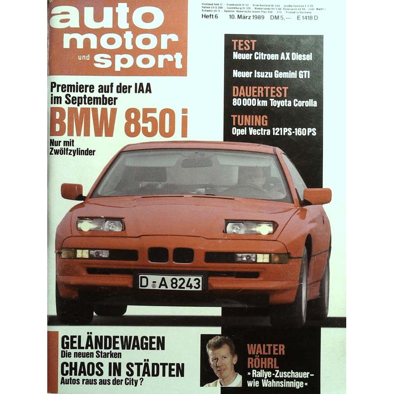 auto motor & sport Heft 6 / 10 März 1989 - BMW 850i