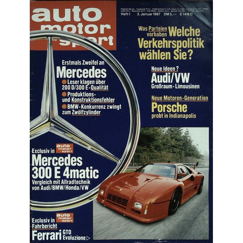 auto motor & sport Heft 1 / 3 Januar 1987 - Ferrari GTO Evoluzione