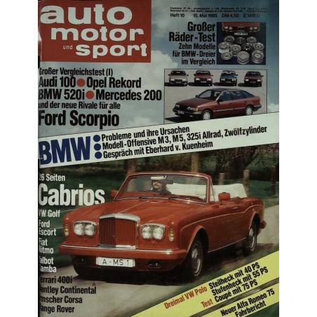 auto motor & sport Heft 10 / 15 Mai 1985 - Cabrio Bentley