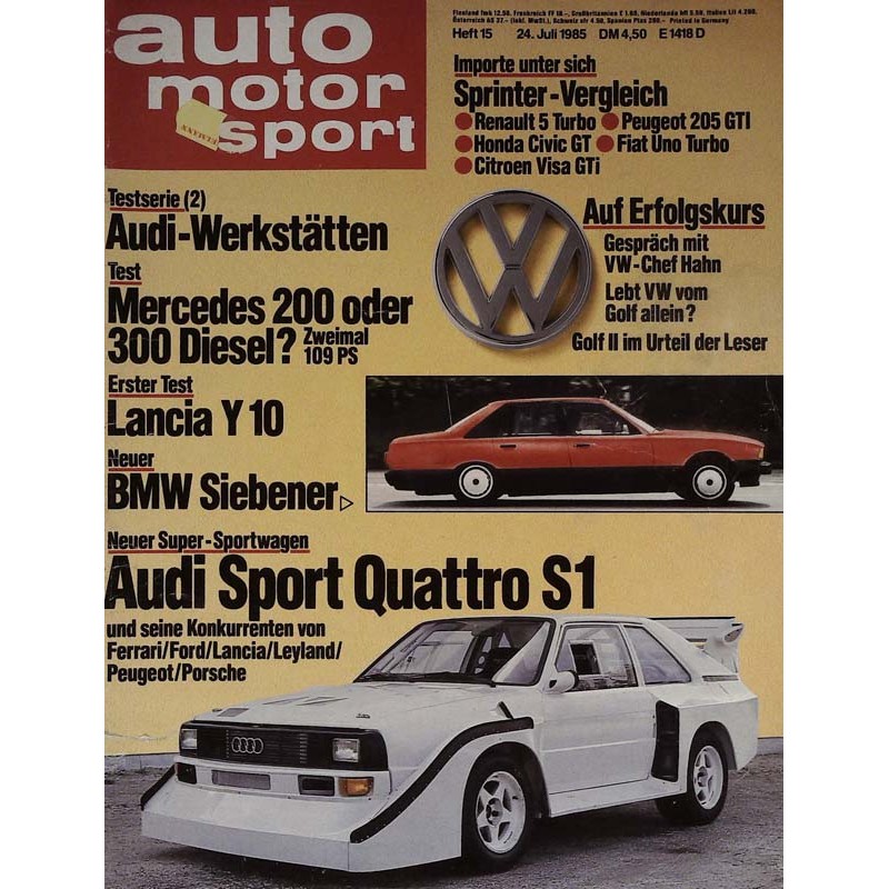 auto motor & sport Heft 15 / 24 Juli 1985 - Audi Sport Quattro S1