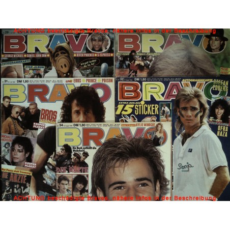 5er BRAVO Nr.28 / 30 / 31 / 32 / 34 von 1988 - Agassi, Sly, Alf, Edberg...