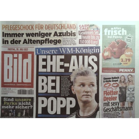 Bild Zeitung Freitag, 28 Juli 2023 - Ehe-aus bei Alexandra Popp