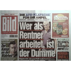 Bild Zeitung Montag, 5 Juni 2023 - Rentner / Dumme!