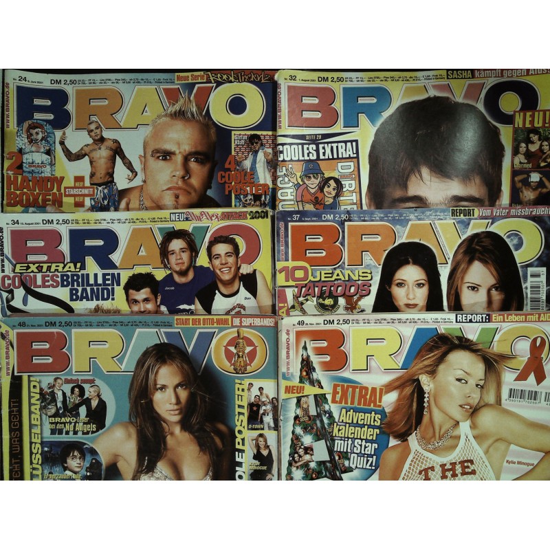 6er BRAVO Nr.24 / 32 / 34 / 37 / 48 / 49 von 2001 - Kylie, Lopez...