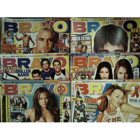 6er BRAVO Nr.24 / 32 / 34 / 37 / 48 / 49 von 2001 - Kylie, Lopez...