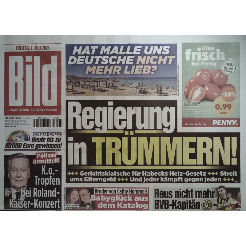 Bild Zeitung Donnerstag, 14 September 2023 - Rudi Völler
