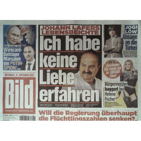 Bild Zeitung Mittwoch, 27 September 2023 - Johann Lafer