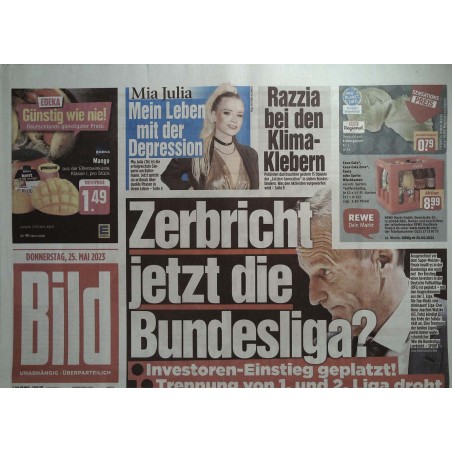 Bild Zeitung Donnerstag, 25 Mai 2023 - Bundesliga