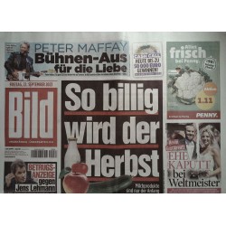 Bild Zeitung Freitag, 22 September 2023 - Billiger Herbst!