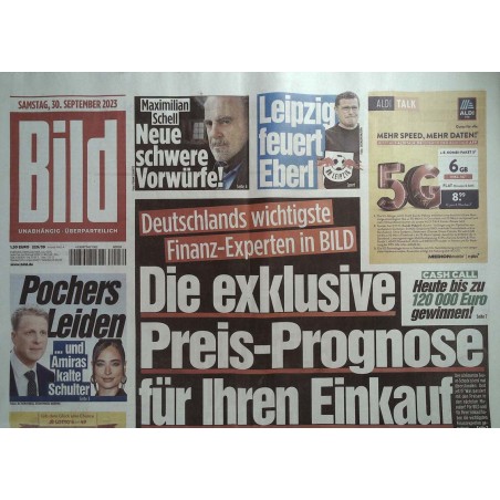 Bild Zeitung Samstag, 30 September 2023 - Preis Prognose