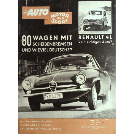auto motor & sport Heft 8 / 7 April 1962 - Alfa Romeo SS und SZ