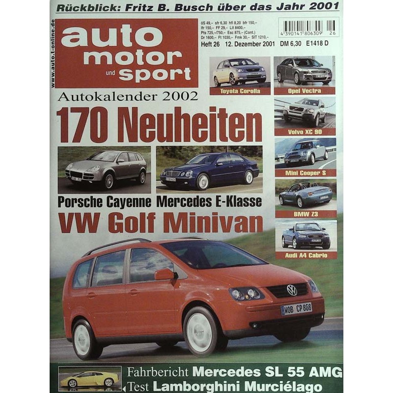 auto motor & sport Heft 26 / 12 Dezember 2001 - Autokalender