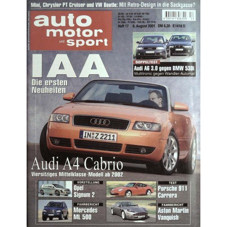 auto motor & sport Heft 17 / 8 August 2001 - Audi A4 Cabrio