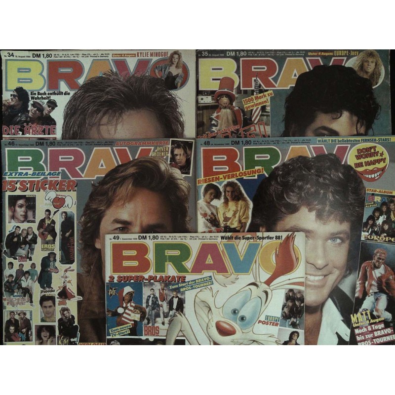 5er BRAVO Nr.34 / 35 / 46 / 48 / 49 von 1988 - Roger Rabbit, Agassi uvm.