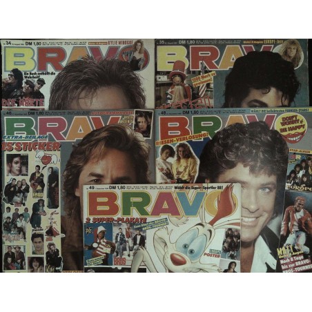5er BRAVO Nr.34 / 35 / 46 / 48 / 49 von 1988 - Roger Rabbit, Agassi uvm.