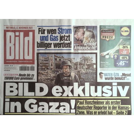Bild Zeitung Mittwoch, 8 November 2023 - Exklusiv in Gaza