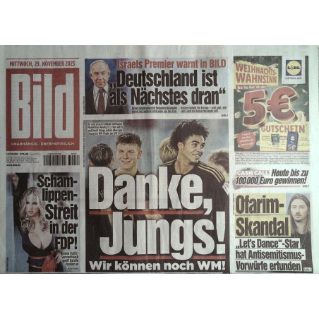 Bild Zeitung Mittwoch, 29 November 2023 - Danke Jungs!