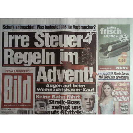 Bild Zeitung Freitag, 8 Dezember 2023 - Irre Steuer Regeln