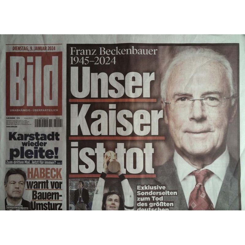 Bild Zeitung Dienstag, 9 Januar 2024 - Unser Kaiser ist tot