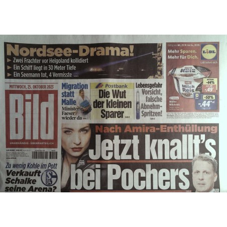 Bild Zeitung Mittwoch, 25 Oktober 2023 - Es knallt bei Pochers