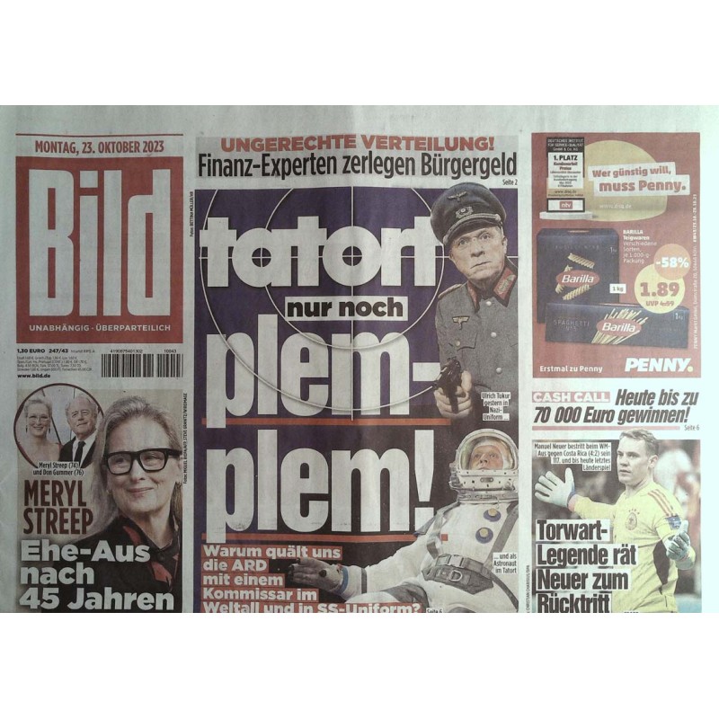 Bild Zeitung Montag, 23 Oktober 2023 - Tatort nur noch plemplem!