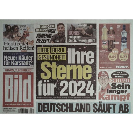 Bild Zeitung Mittwoch, 27 Dezember 2023 - Ihre Sterne 2024