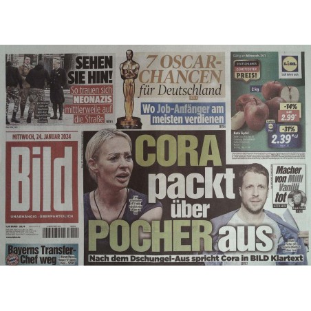 Bild Zeitung Mittwoch, 24 Januar 2024 - Cora und Pocher