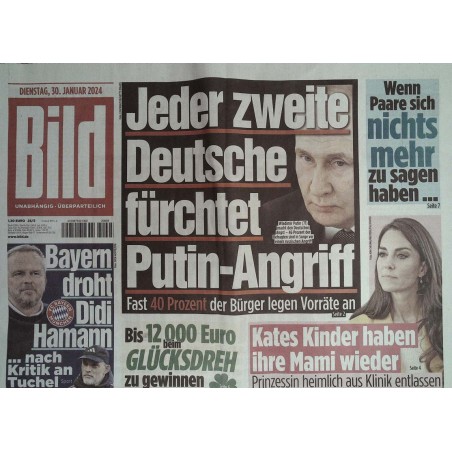 Bild Zeitung Dienstag, 30 Januar 2024 - Putin Angriff