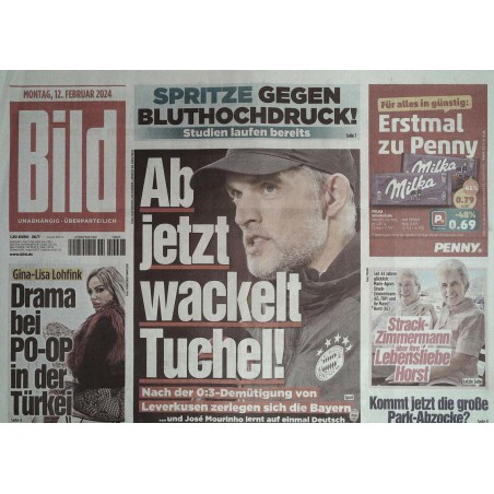 Bild Zeitung Montag, 12 Februar 2024 - Tuchel wackelt!