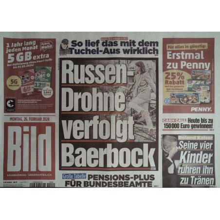 Bild Zeitung Montag, 26 Februar 2024 - Baerbock und die Drohne