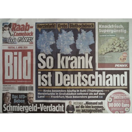 Bild Zeitung Freitag, 5 April 2024 - So krank ist Deutschland