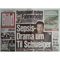 Bild Zeitung Freitag, 12 April 2024 - Sepsis-Drama um Til Schweiger