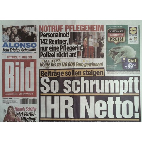 Bild Zeitung Mittwoch, 17 April 2024 - So schrumpft ihr Netto